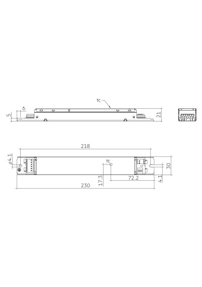 Rysunek wymiarowy LC 20W 100-450mA 54V DA lp SNC4