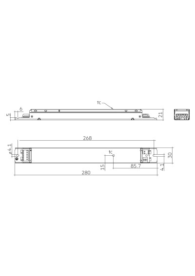 Rysunek wymiarowy LC 35W 250-700mA 54V DA lp SNC4