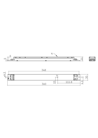 Rysunek wymiarowy LC 75W 900-1900mA 54V DA lp SNC4