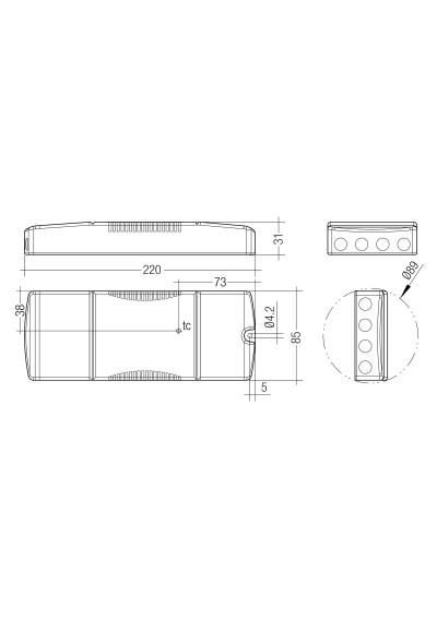 Dimensional drawing LC 60W 900-1750mA flexC SR EXC