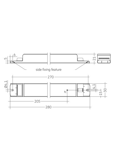 Dimensional drawing LC 75W 250-550mA 1-10V lp EXC
