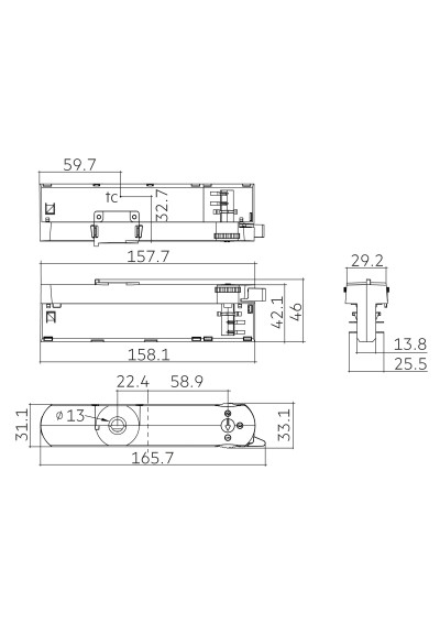 Rysunek wymiarowy LC 42W 300-1050mA 42V flexC T-B SNC4