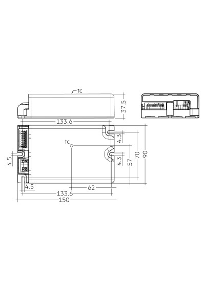 Dimensional drawing LCO 90W 200-1050mA 165V pD+ NF C PRE3