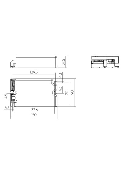 Rysunek wymiarowy LCO 40W 200-1050mA 58V 2xCH pD+ NF C PRE3