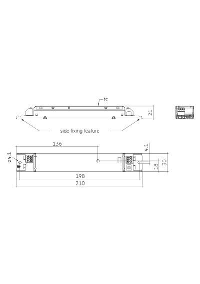 Dimensional drawing LC 40W 200-350mA 133V flexCC lp SNC4 CCT