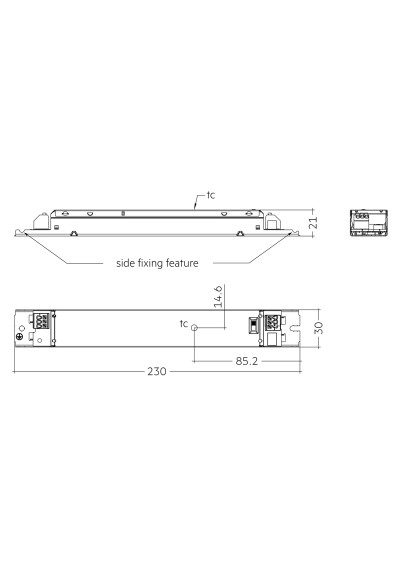 Dimensional drawing LC 75W 350-500mA 216V flexCC lp SNC4 CCT