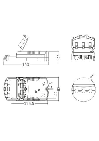 Rysunek wymiarowy LC 35W 350/500mA flexC SR ADV