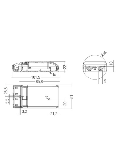 Dimensional drawing LC 13W 300mA fixC SR SNC