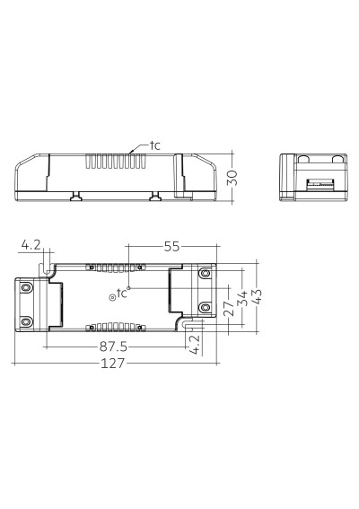 Rysunek wymiarowy LC 25W 350mA 71V fixC SR SNC2