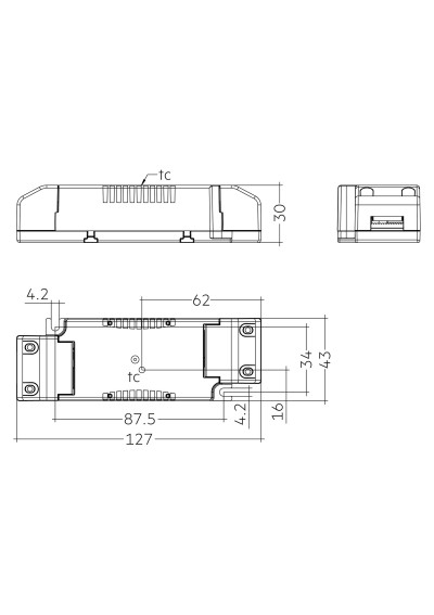 Dimensional drawing LC 30W 350mA 86V fixC SR SNC2