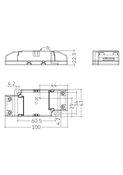 Rysunek wymiarowy LC 8W 180mA 44V fixC SR SNC2