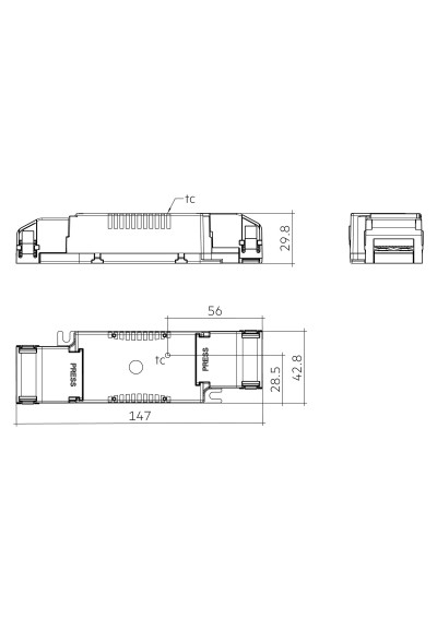 Rysunek wymiarowy LC 34W 800mA 42V fixC SRL ADV2