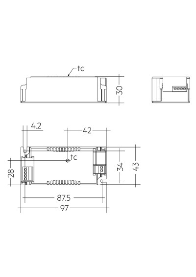 Dimensional drawing LC 28W 300-700mA 42V flexC NF SC EXC3