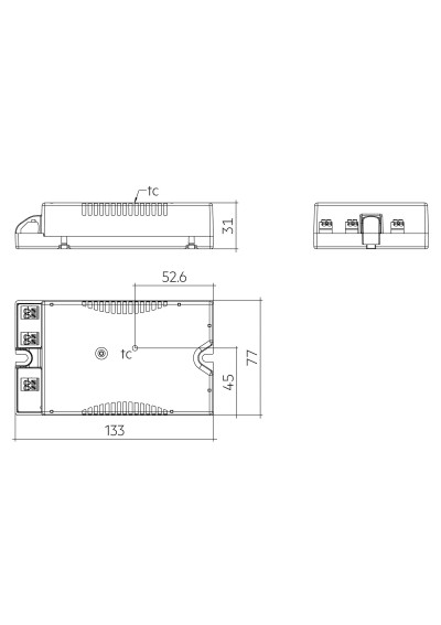 Dimensional drawing LCO 75W 200-1050mA 107V cS NF C SNC