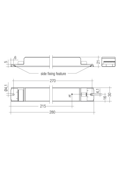 Dimensional drawing LCA 50W 100-400mA one4all lp PRE
