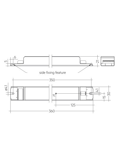 Rysunek wymiarowy LCA 75W 900-1800mA one4all lp PRE