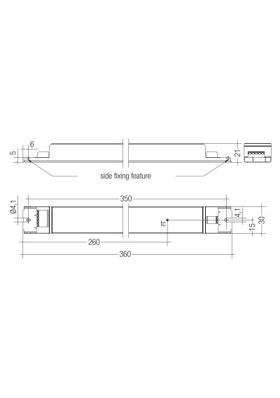 Rysunek wymiarowy LC 75W 900-1800mA flexC lp EXC