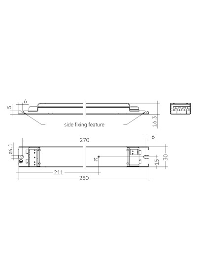 Rysunek wymiarowy LC 35W 150-700mA 54V o4a NF h16 EXC4