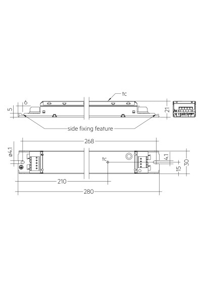 Rysunek wymiarowy LC 50W 250-400mA 140V o4a lp ADV