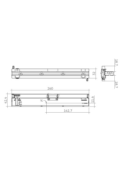 Rysunek wymiarowy LC 40W 500-1050mA 42V o4a T-B EXC3