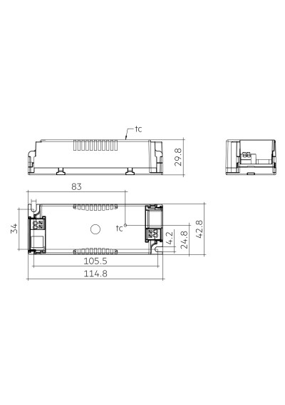 Rysunek wymiarowy LC 62W 700-1400mA 57V flexC SC SNC4