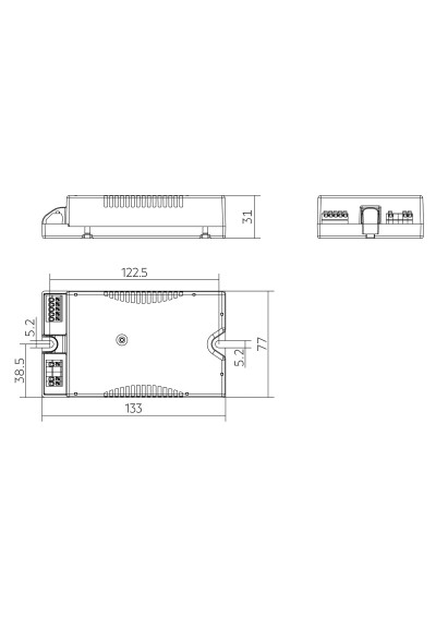 Rysunek wymiarowy LCO 75W 200-1050mA 107V pD+ NF C SNC