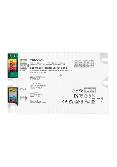 LED power supply Tridonic LCO 110W 200-1050mA 157V pD+ NF C SNC