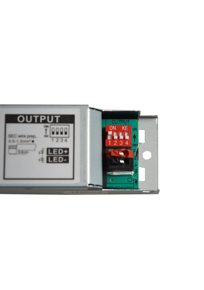 Output terminals and current setting switches on Boke driver