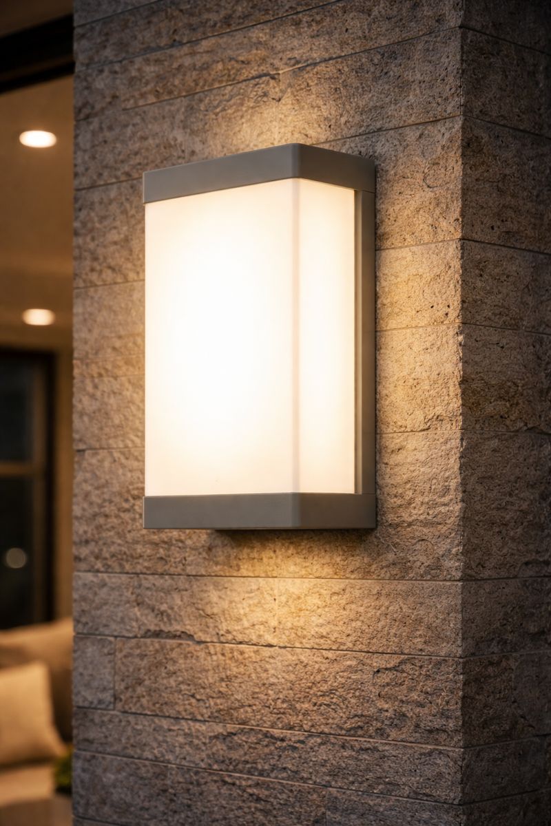 Lampy elewacyjne z serii Velora na nowoczesnej fasadzie budynku
